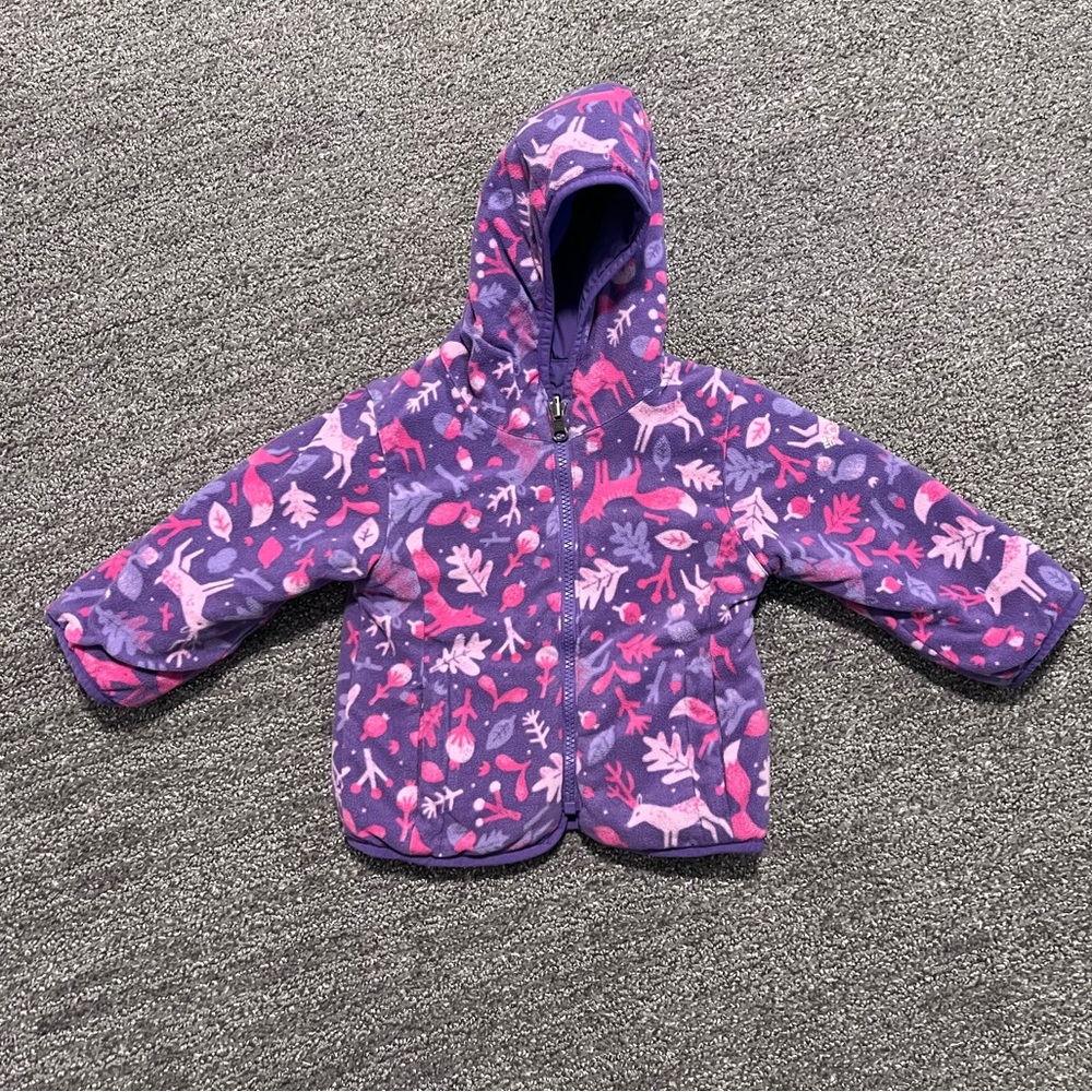 Columbia 2T Reversible Puffer Coat Fleece Purple Fox Leaf Print - Picture 4 of 8